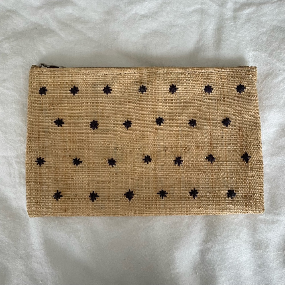 Mar Y Sol Raffia Pouch Clutch with Zipper